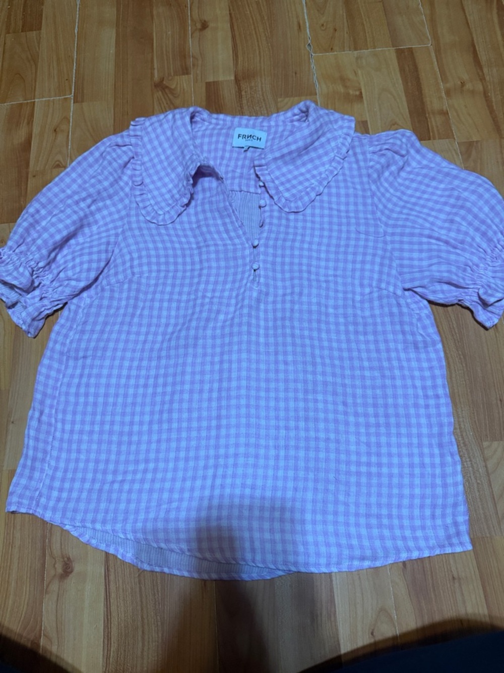 FRNCH Lavender Pink Gingham Ruffle Collar Blouse